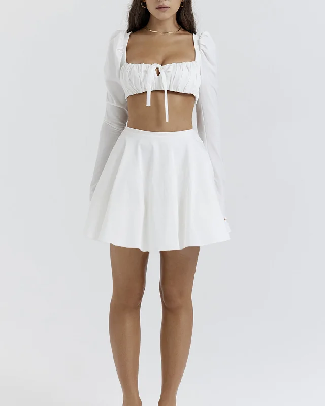 Sweetheart-Neck Crop Top With White Bow Mini Skirt