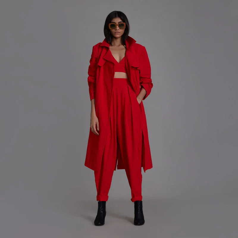 Jackets For Women | Pure Cotton Trench Jacket | Red